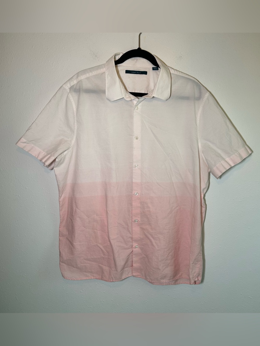 Perry Ellis Cotton Short Sleeve Shirt Men's XXL OEKO-TEX Button-Up Pink Tropical